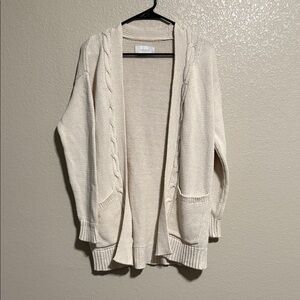 Lucky Brand Open-Front Cable Trim Cardigan - Cream